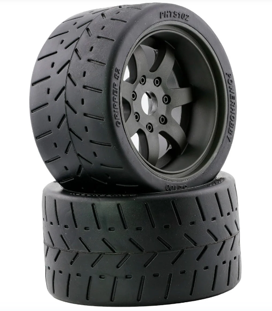 Powerhobby PHT5102Grey 1/8 Gripper 54/100 Belted Mounted Tires 17mm Grey Wheels