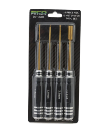EcoPower 4-Piece Metric Hex & Nut Driver Tool Set (1.5, 2.0, 2.5mm Hex Drivers/7mm Nut Driver)
