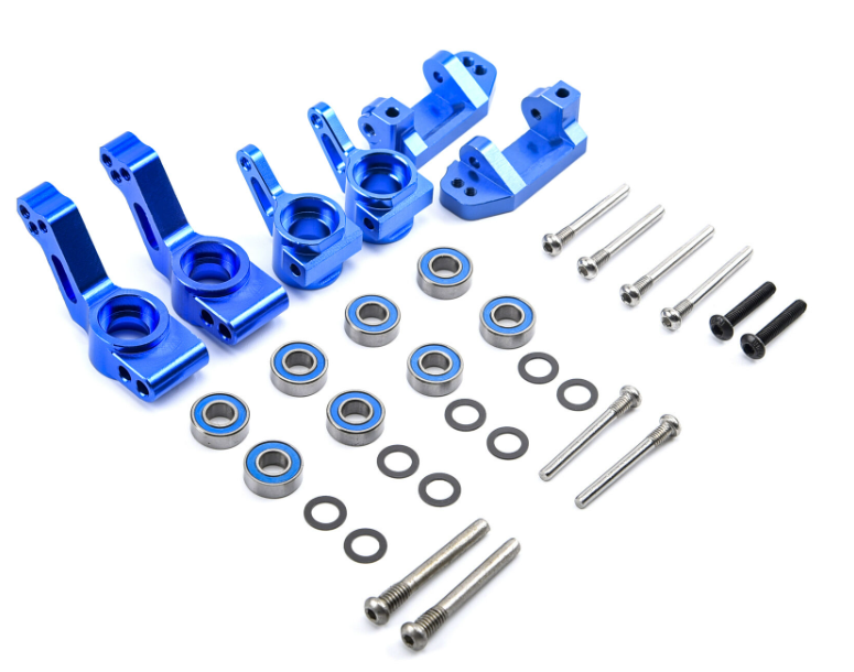 IHN – bloc de roulettes avant et blocs de direction en aluminium bleu, supports d'essieu arrière avec roulements à billes Traxxas 2WD Slash Rustler