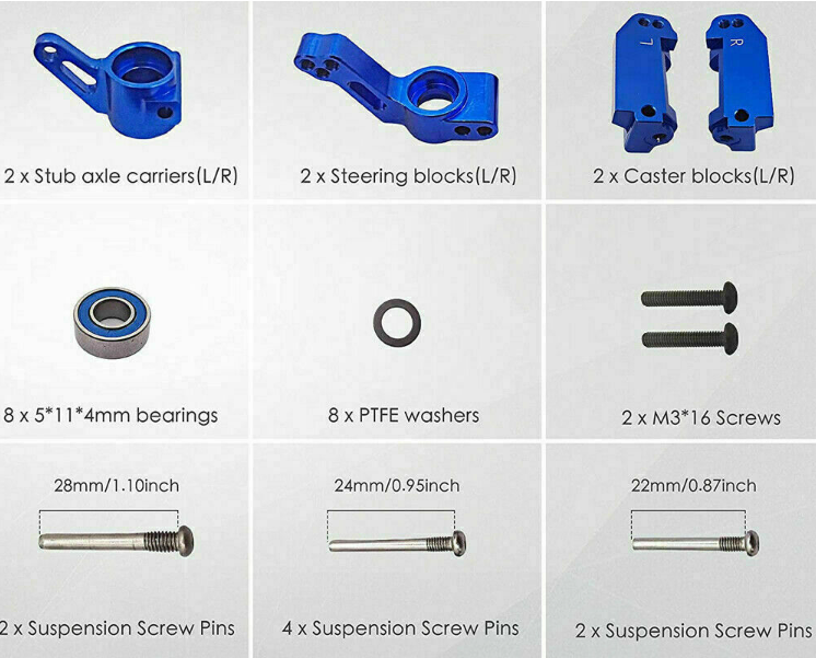 IHN – bloc de roulettes avant et blocs de direction en aluminium bleu, supports d'essieu arrière avec roulements à billes Traxxas 2WD Slash Rustler
