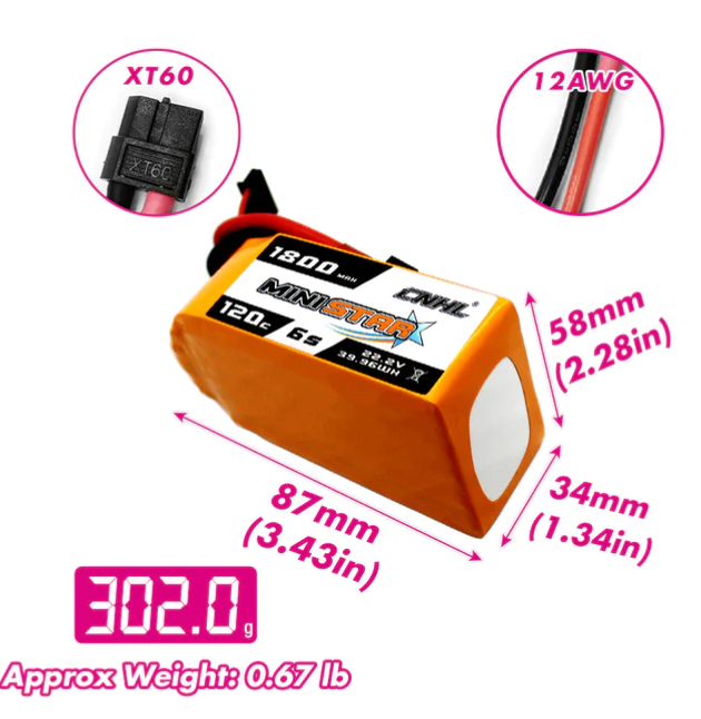CNHL MiniStar 1800mAh 22.2V 6S 120C(max 200C) Lipo Battery with XT60 Plug