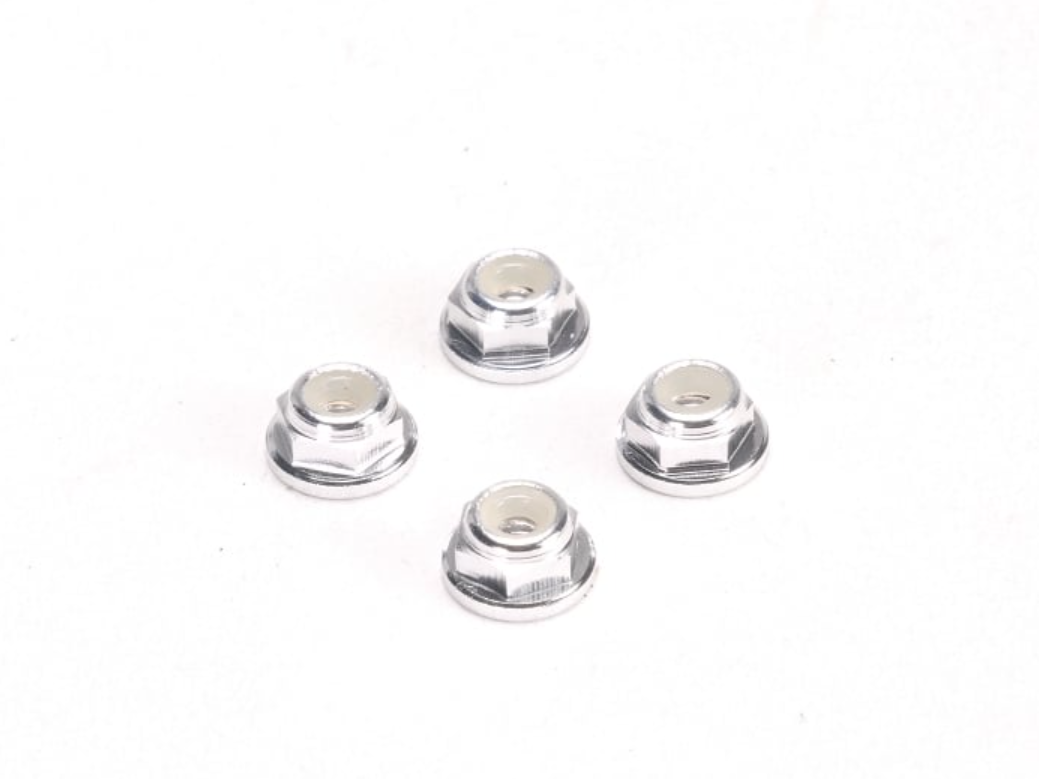 PN Racing 200409S Alm. 2mm Flanged Wheel Lock Nut - Silver