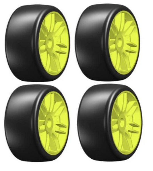 GRP GTY02-S2 GT T02 Slick S2 XSoft Mounted Belted Tires Spoked (4) 1/8 Buggy YELLOW