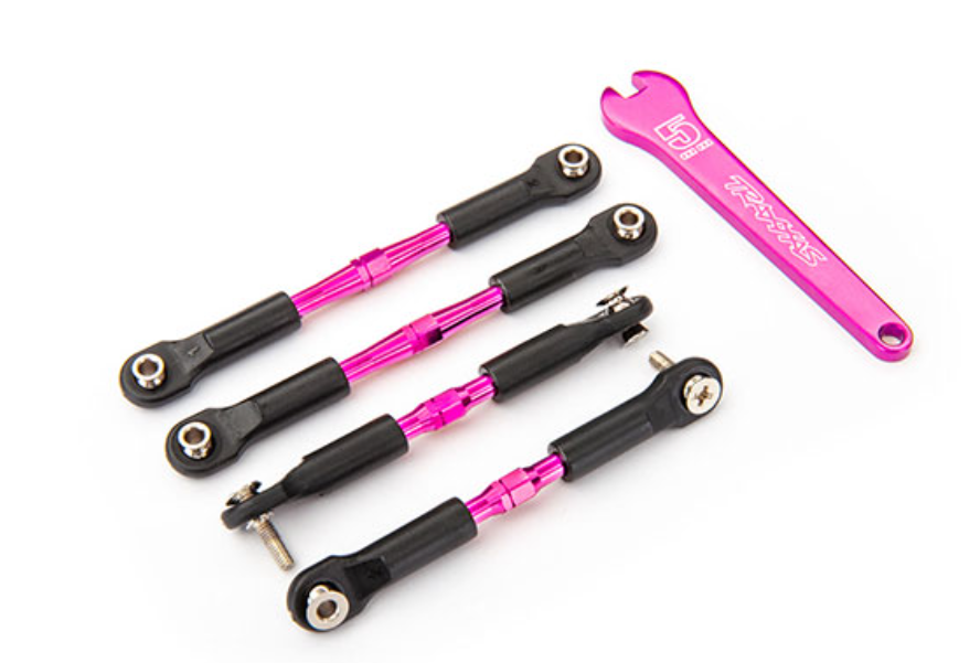 Traxxas 3741P Turnbuckles, aluminum (pink-anodized), camber links, front, 39mm (2), rear, 49mm (2) (assembled w/rod ends & hollow balls)
