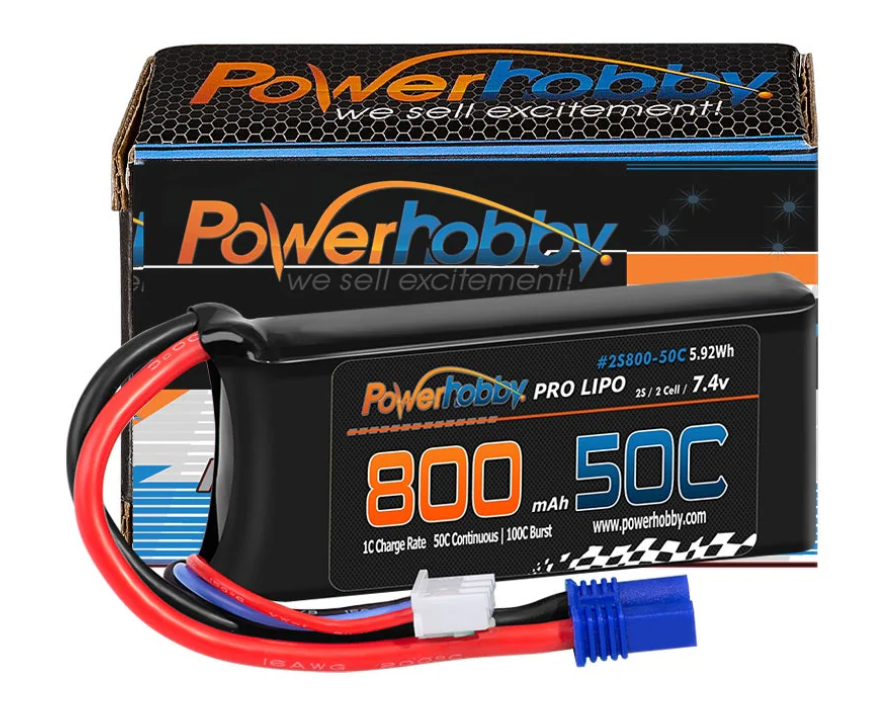 Powerhobby 2S80050CEC2 2s 7.4v 800mah 50c Lipo Battery w ec2 Plug Losi Mini-B / Mini-T 2.0