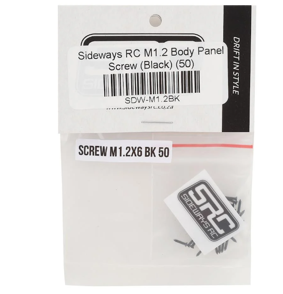 Sideways RC SDW-M1.2BK Scale Drift M1.2 Body Panel Screw (Black) (50) sdw-m1.2bk