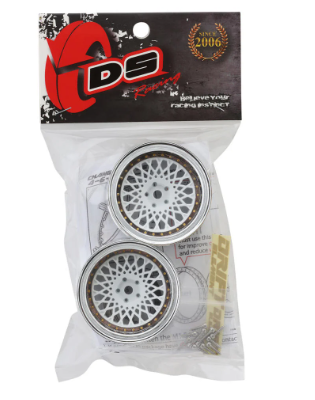 DS Racing Element Mesh Drift Wheels (White w/Chrome Lip & Gold Rivets) (Adjustable Offset) (2) w/12mm Hex
