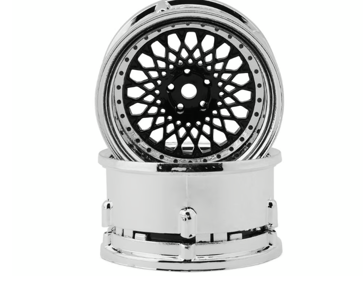 DS Racing Element Mesh Drift Wheels (Black w/Chrome Lip & Black Rivets) (2) (Adjustable Offset) w/12mm Hex