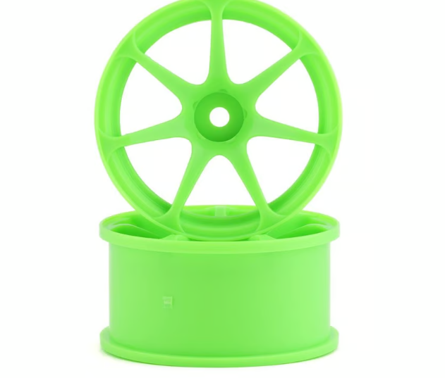 Mikuni AVS Model T7 7-Spoke Drift Wheels (Green) (2) (7mm Offset) w/12mm Hex