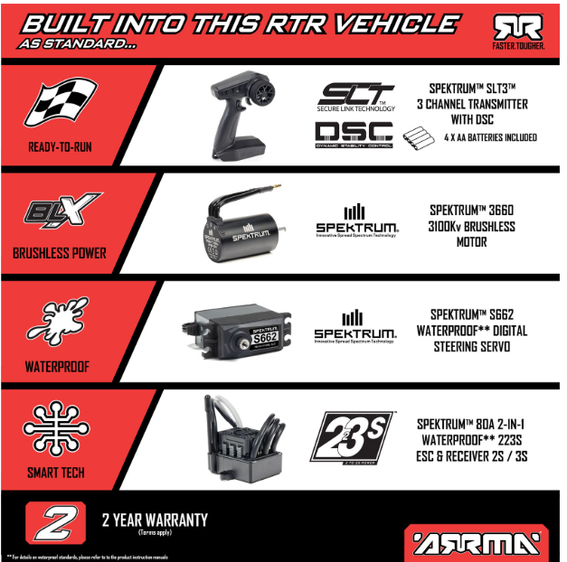 ARRMA 1/10 BIG ROCK 223S DSC 4X4 RTR Brushless Monster Truck, BLACK , BLUE , OR GREEN