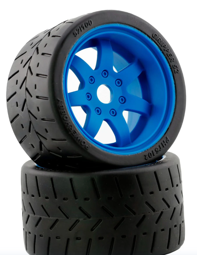 Powerhobby 1/8 Gripper 54/100 Belted Mounted Tires 17mm Blue Wheels