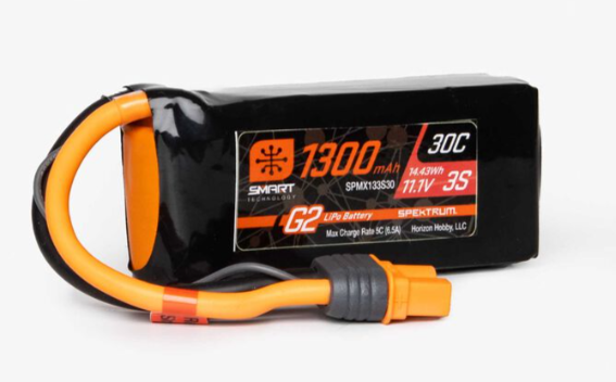 SPEKTRUM 11.1V 1300mAh 3S 30C Smart G2 LiPo Battery: IC3
