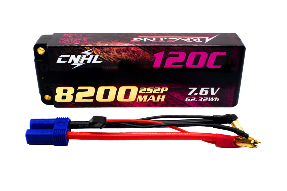 CNHL 2s lipo battery 8200mah 7.6v Click to expand CNHL Racing Series LiHV 8200mAh 7.6V 2S 120C HV Hard Case Lipo Battery with EC5 Plug For RC Racing
