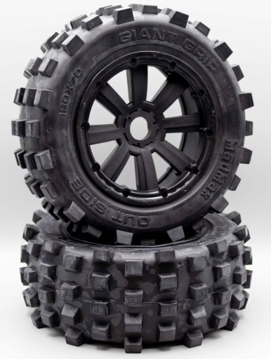 MadMax Complete Assembled Giant Grip (MXT) Tire/Wheel set for HPI Baja 5T/5SC, Losi 5ive/DBXL, Kraken Vekta.5 - Black Beadlocks