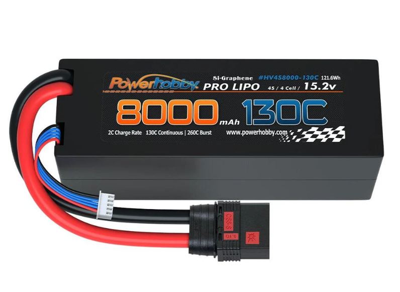 Powerhobby 4s 15.2V 8000MAH 130C HV + GRAPHENE Lipo Battery QS8 Plug Hard Case