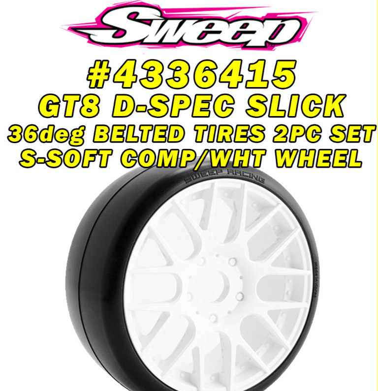 SWEEPS RACING GT8 Preglued (WHITE) BELTED Slick 2pc tire set