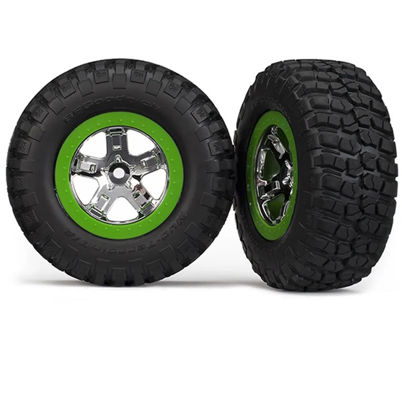 Traxxas 5865 BFGoodrich Mud-Terrain Tires, SCT Beadlock Wheel, Chrome/Green