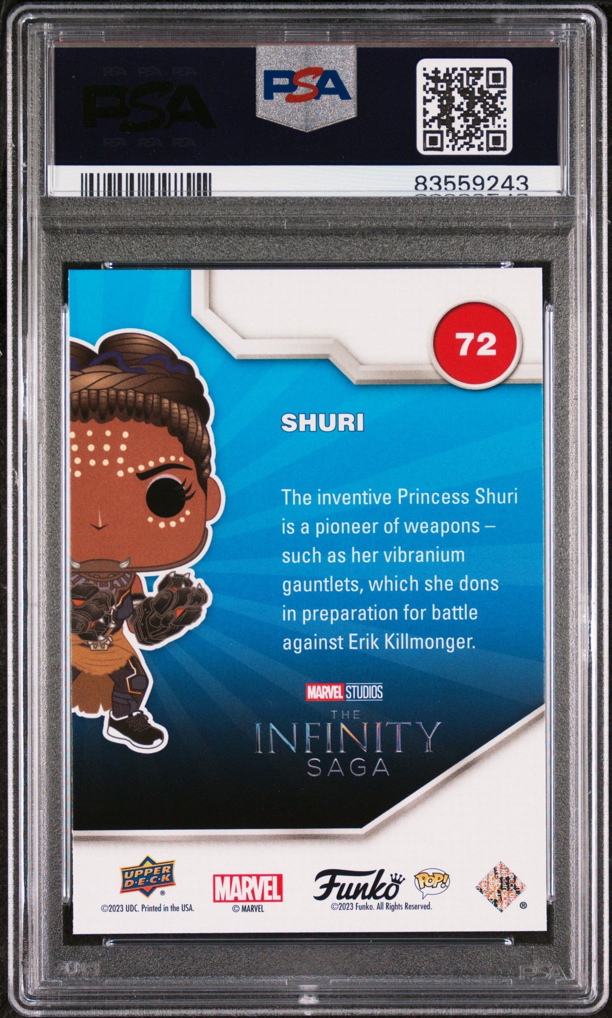 2023 UPPER DECK FUNKO POP MARVEL SHURI PLATINUM #72 PSA 10