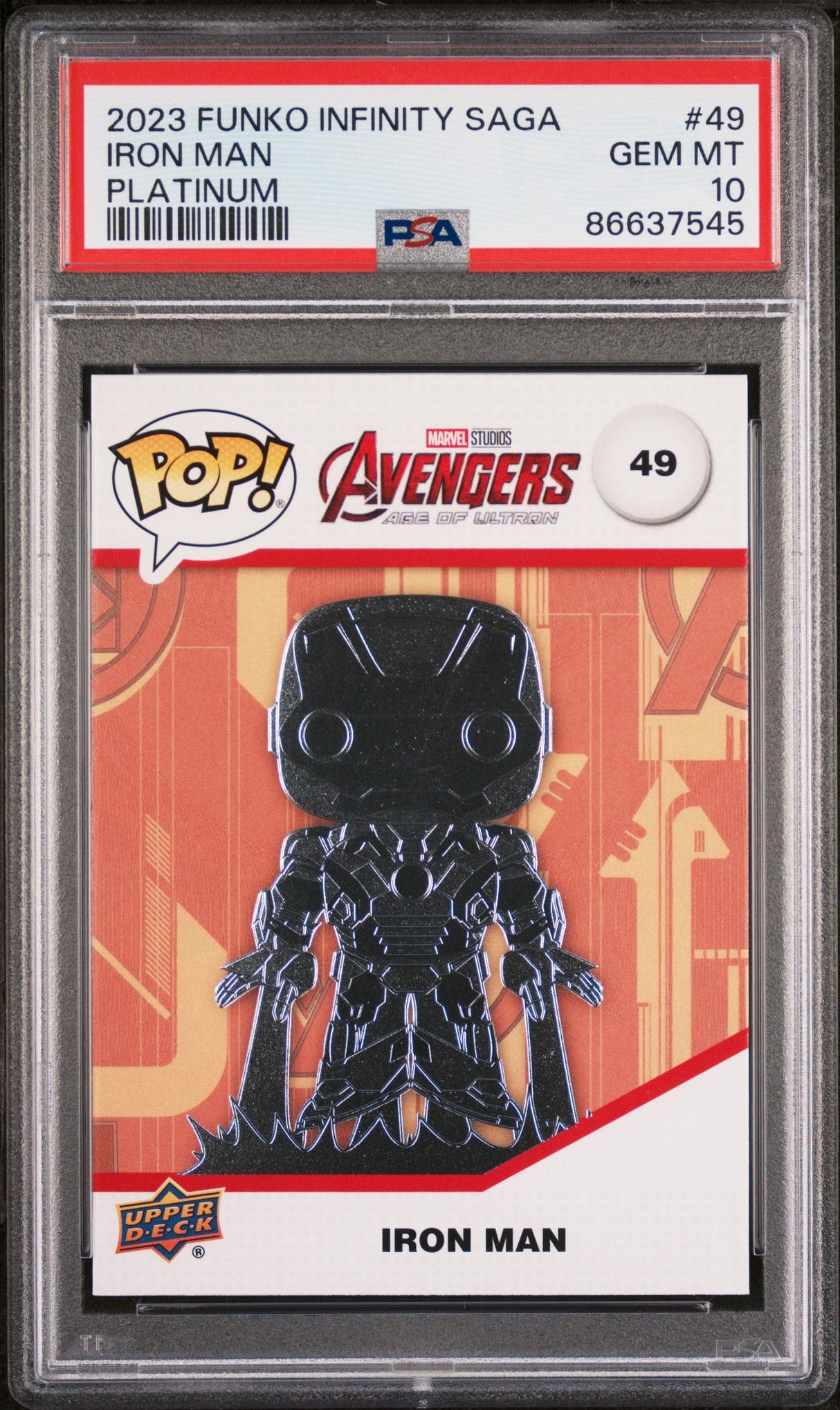 2023 UPPER DECK FUNKO POP MARVEL IRON MAN PLATINUM #49 PSA 10