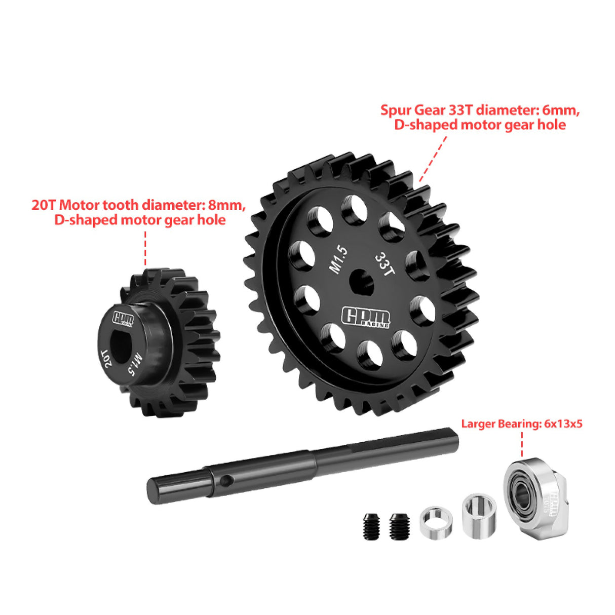 GPM RACING,TRAXXAS-XRT 8S XMAXX X-MAXX 8S MONSTER 40Cr CARBON STEEL M1.5 SPUR GEAR 33T + MOTOR GEAR 20T XRT2033TS