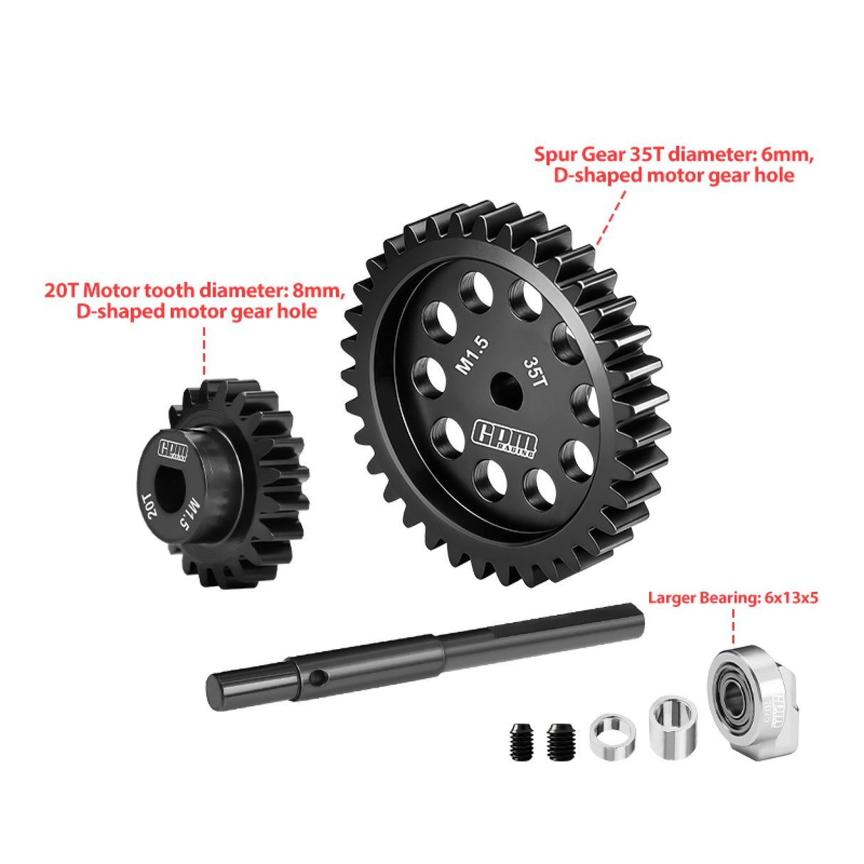GPM RACING,TRAXXAS-XRT 8S XMAXX X-MAXX 8S MONSTER 40Cr CARBON STEEL M1.5 SPUR GEAR 35T + MOTOR GEAR 20T XRT2035TS