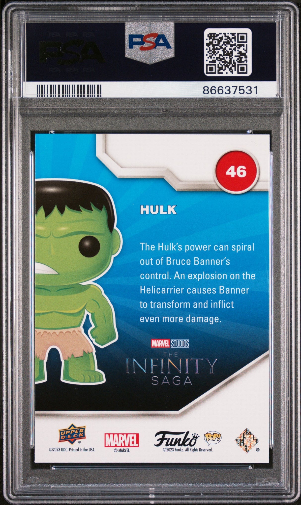 2023 UPPER DECK FUNKO POP MARVEL HULK PLATINUM #46 PSA 10