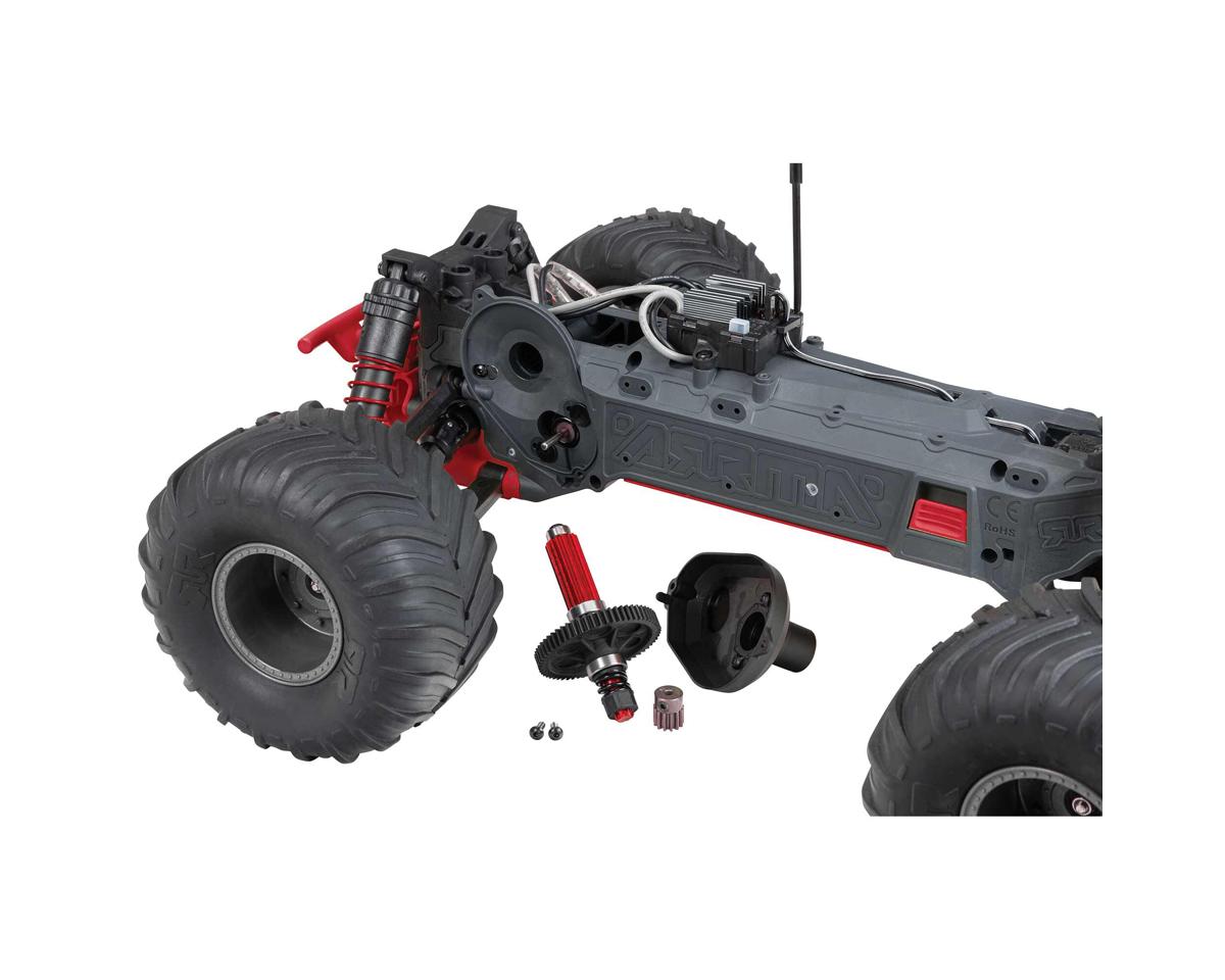 Arrma ARA3230ST2 GORGON 4X2 MEGA 550 Cepillado 1/10 Monster Truck RTR (Rojo) con radio SLT2 de 2,4 GHz, batería y cargador