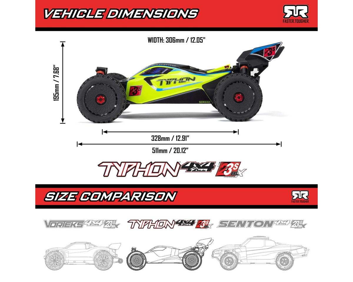 Arrma ARA4306V4T3 Typhon 223S 1/8 BLX Brushless RTR 4WD Buggy (Red) w/SLT3 2.4GHz Radio & DSC