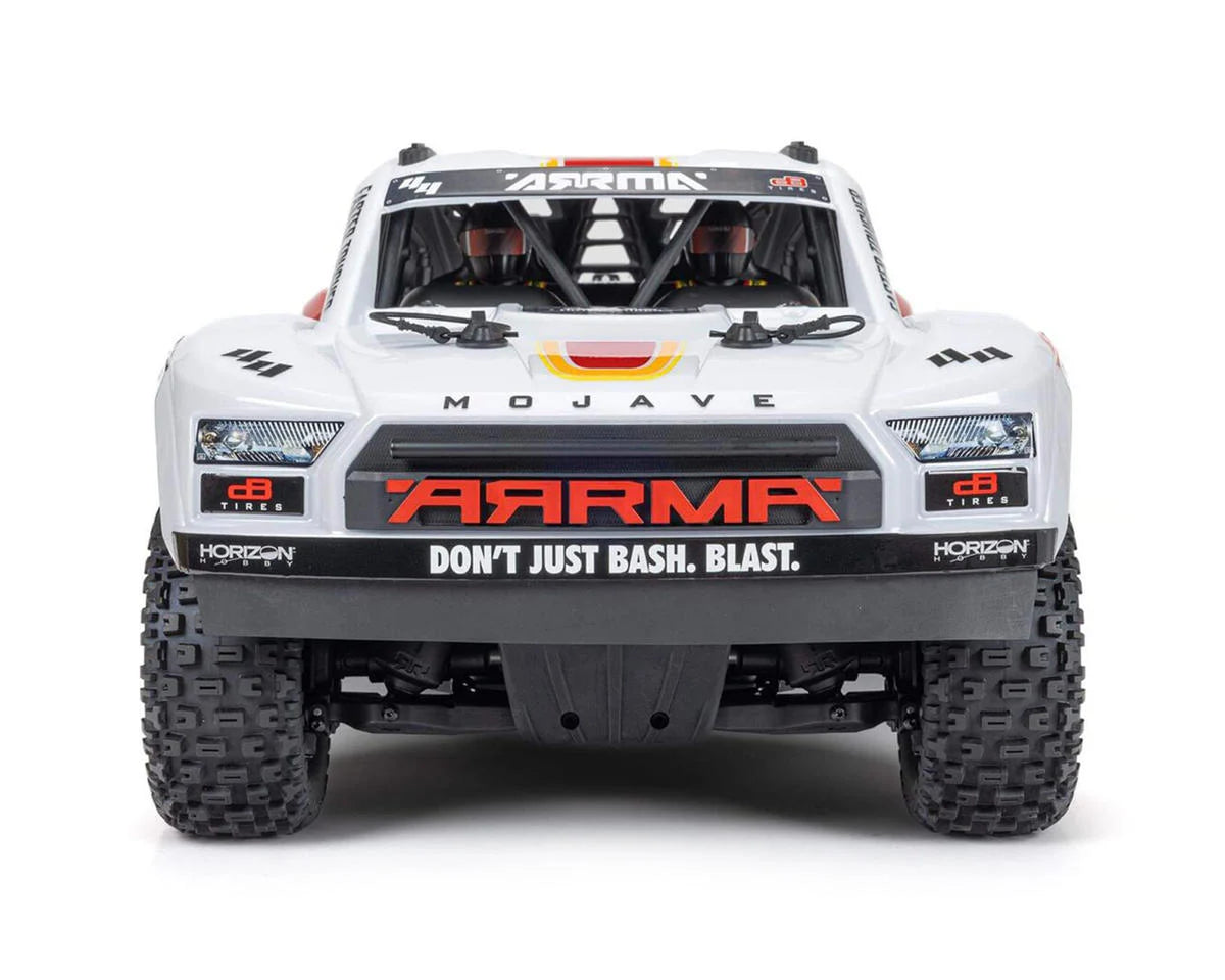 Arrma ARA4404T1 MOJAVE 4S BLX Brushless 1/8 4WD RTR Electric Desert Truck (blanc/rouge) avec radio Spektrum SLT3 2,4 GHz