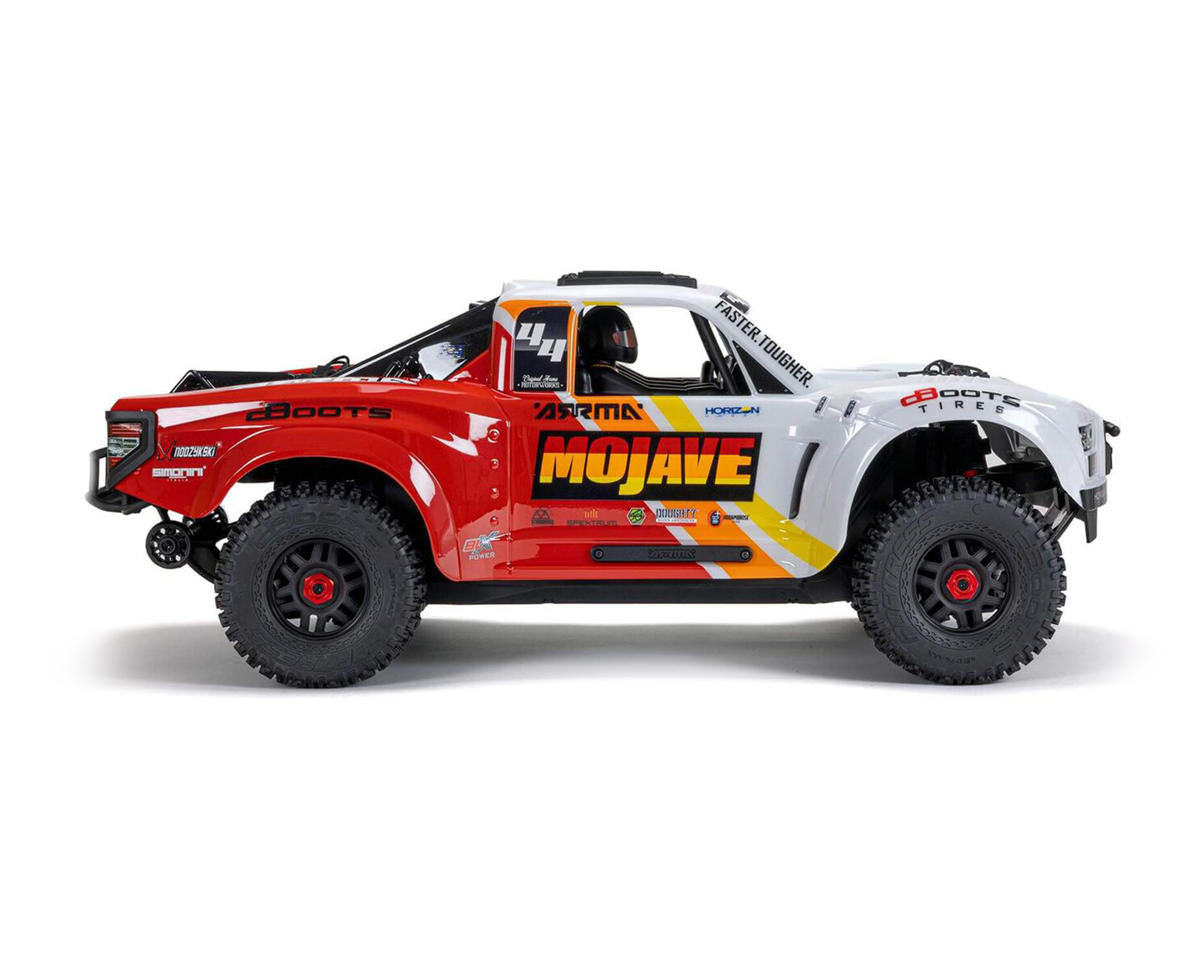 Arrma ARA4404T1 MOJAVE 4S BLX Brushless 1/8 4WD RTR Electric Desert Truck (blanc/rouge) avec radio Spektrum SLT3 2,4 GHz