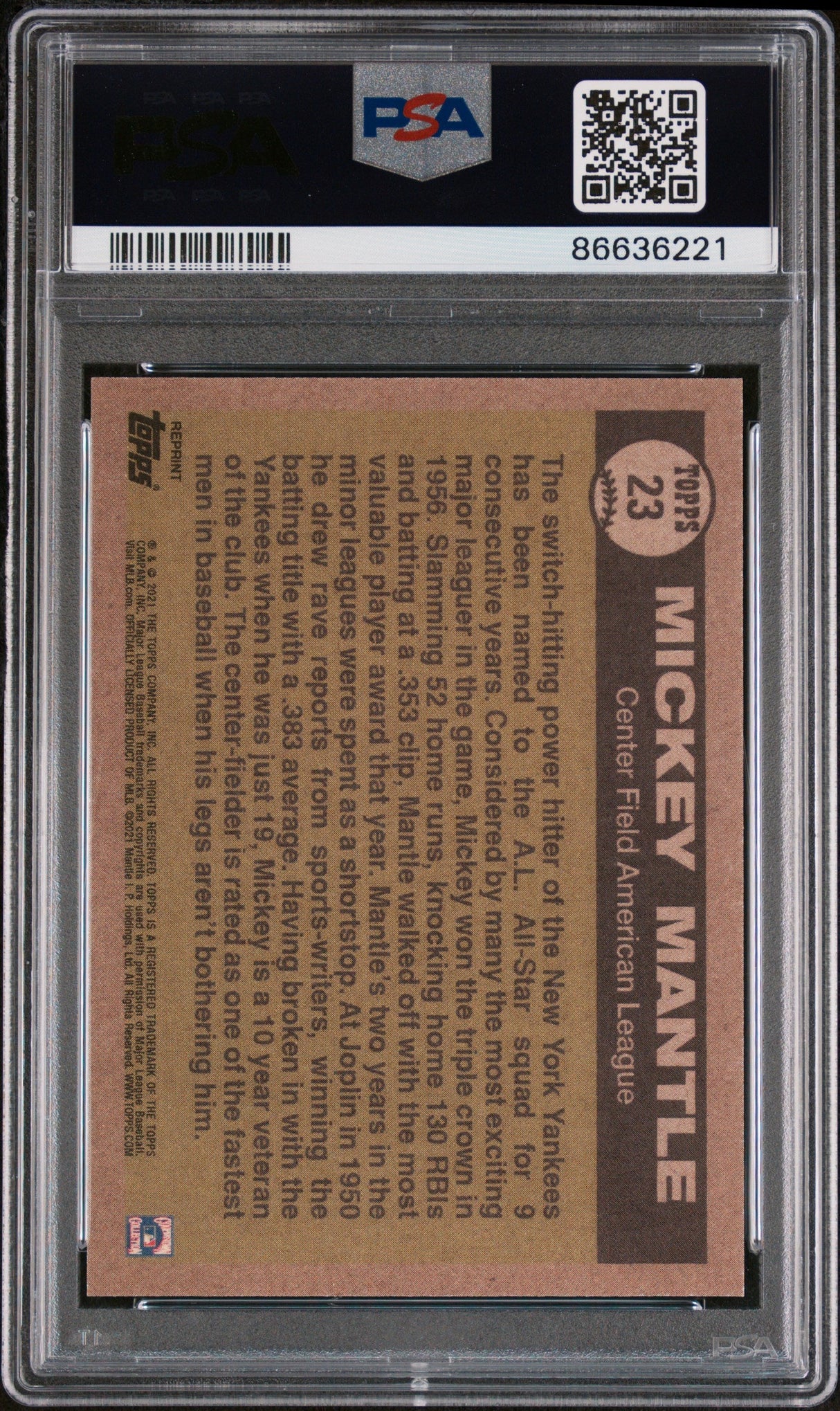 2021 TOPPS X MICKEY MANTLE COLLECTION #23 - PSA 9