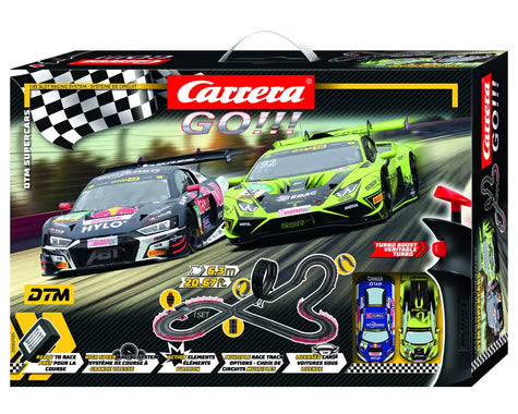 Carrera GO!!! DTM Supercars 1/43 Slot Car Racing Track Set w/Audi R8 LMS GT3 & Lamborghini Huracán GT3 Cars