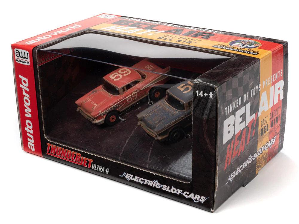 Auto World 1957 Chevy Bel Air Heat Twin Pack Thunderjet Tjet AFX HO Slot Car
