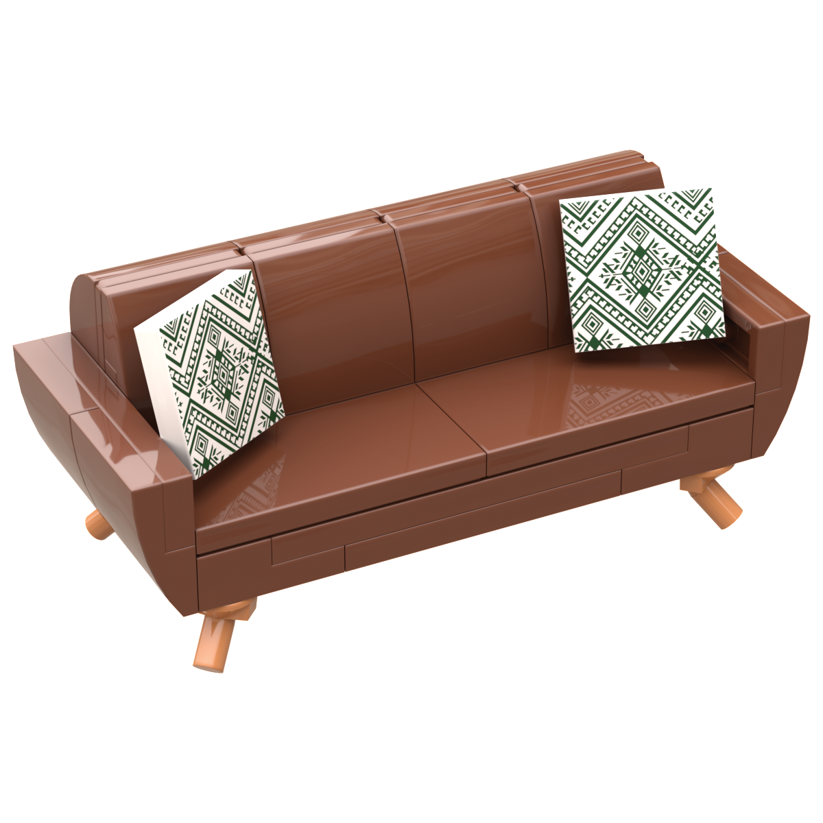 B3 Home Mid-Century RB Sofa w/ 2 Pillows made using LEGO parts - B3 Customs