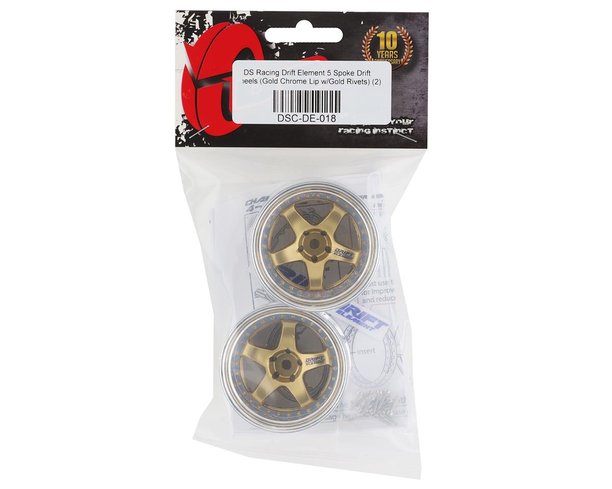 DS Racing DE-018 Drift Element 5 Spoke Drift Wheels (Gold & Chrome w/Gold Rivets) (2)