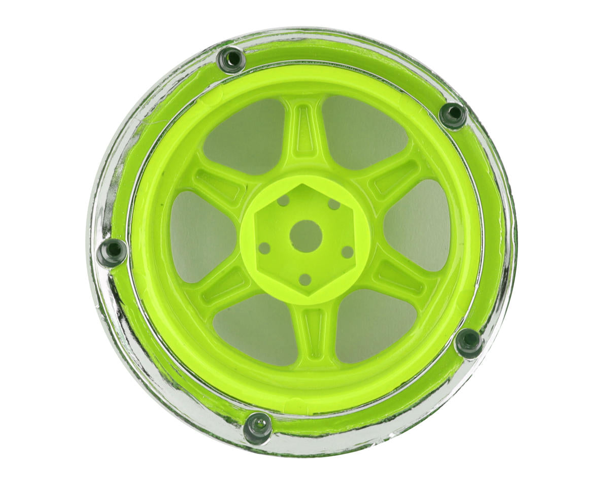 DS Racing DE-226 Drift Element 6 Spoke Drift Wheel (Green Face/Chrome Lip/Black Rivets)