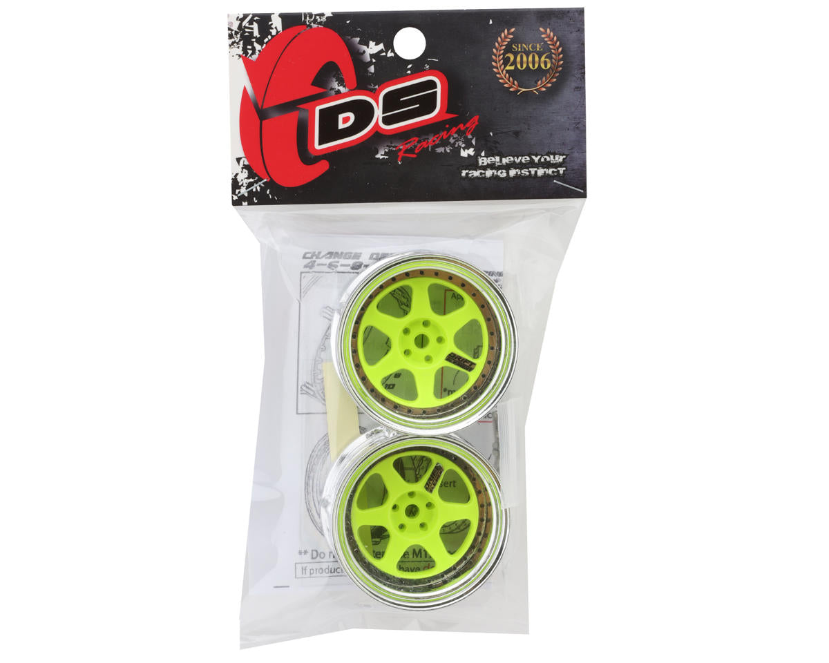 DS Racing DE-226 Drift Element 6 Spoke Drift Wheel (Green Face/Chrome Lip/Black Rivets)