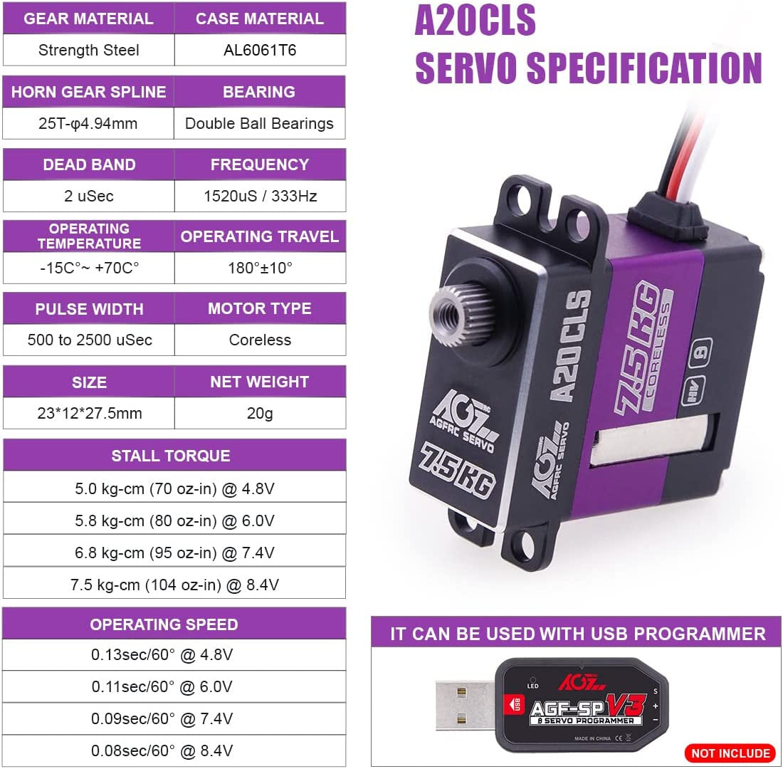 Engrenage micro en acier à couple élevé AGFRC 7,5 kg pour Axial SCX24