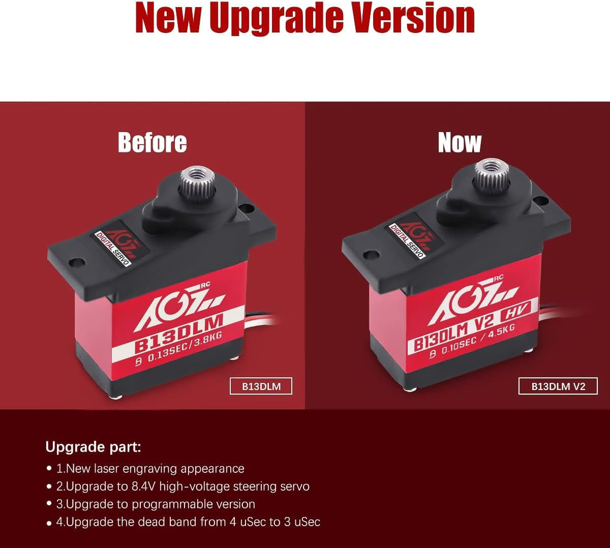 AGFRC B13DLM Sub-Micro Servo boîtier métallique engrenage en titane 4.5 kg HV Mini Servo TRX4M