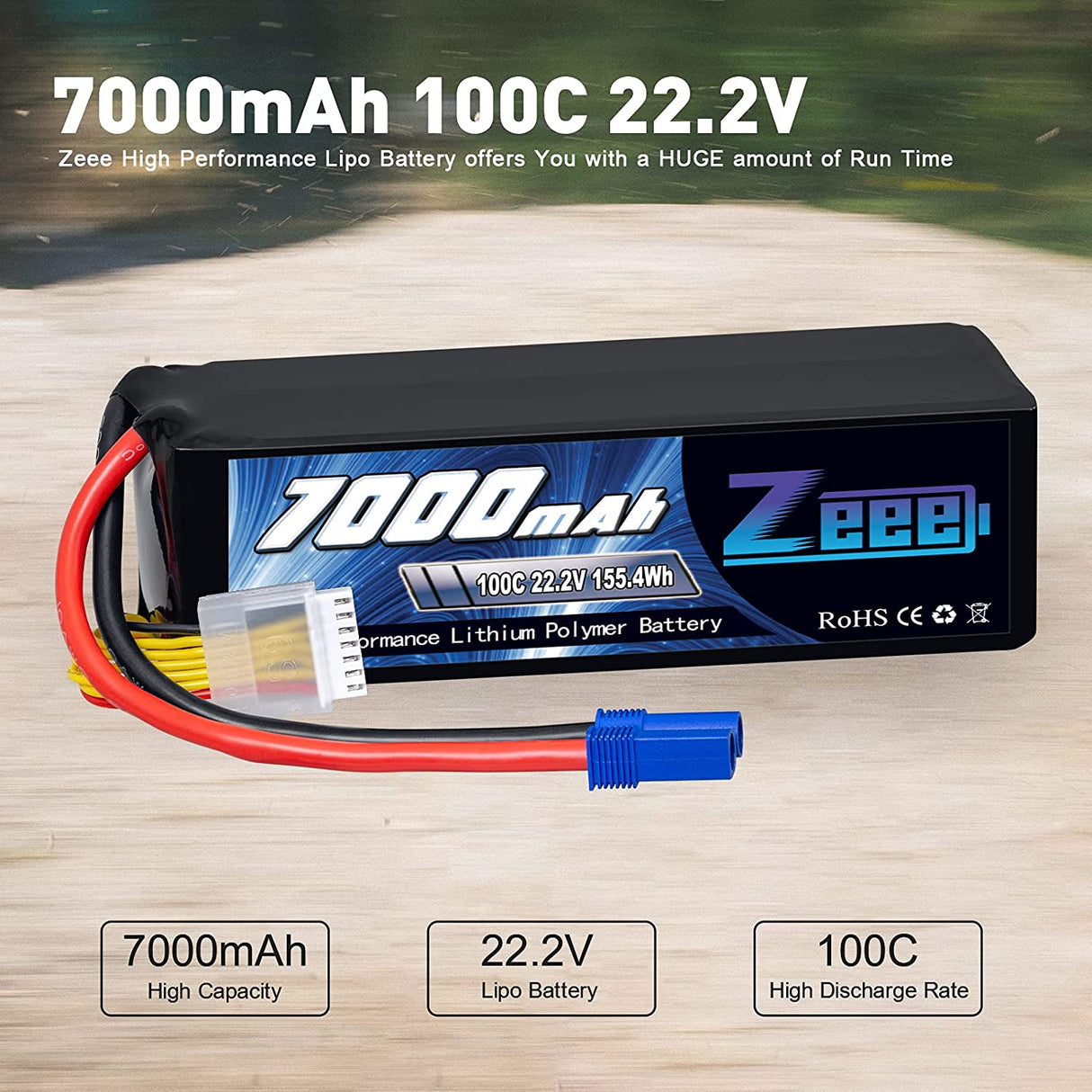 Zeee 6S 7000 mAh 22,2 V 100C avec connecteur EC5 Coque souple
