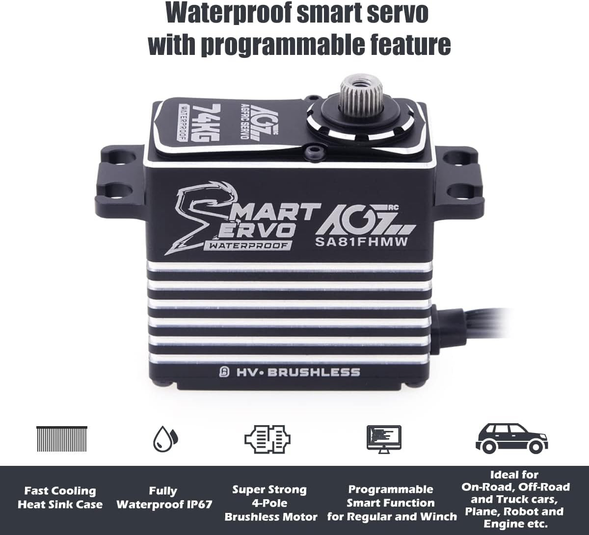AGFRC Metal-Gear Servomotor resistente al agua de alto par - 74 KG