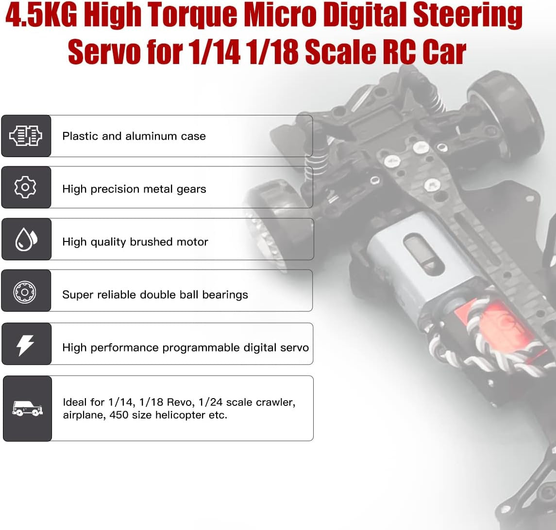 AGFRC B13DLM Sub-Micro Servo boîtier métallique engrenage en titane 4.5 kg HV Mini Servo TRX4M