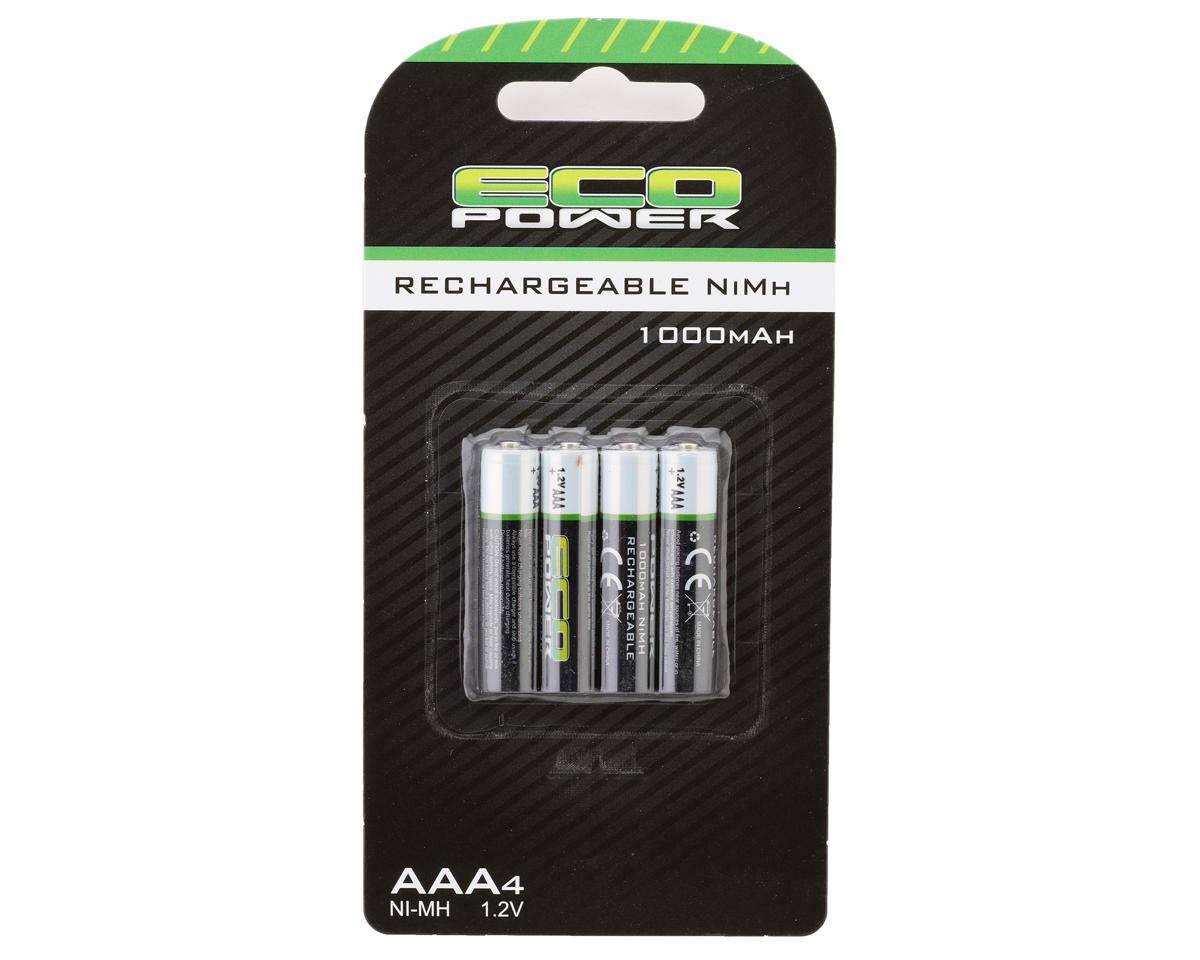 EcoPower High Power Rechargeable AAA NiMH Batteries (4) (1.2V/1000mAh) (Mini-Z)