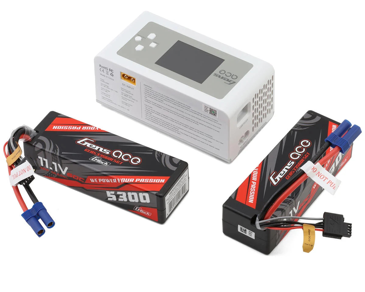 Gens Ace GEAD300533S60GT G-Tech Smart 3S Bundle w/Two 3S 60C EC5 LiPo Batteries (5300mAh) & IMars D300 Charger