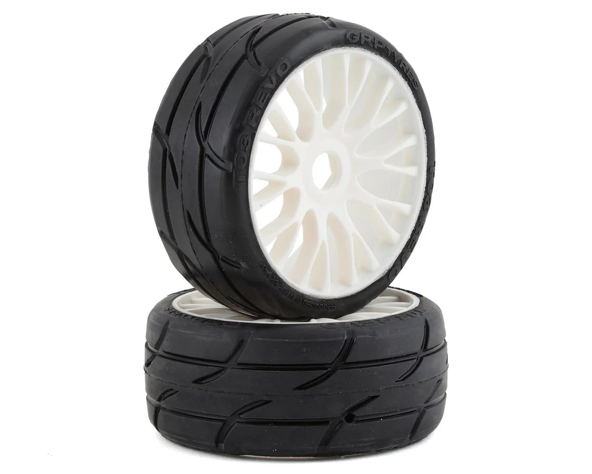 GRP Tires GRPGTH03-XB3 GT - TO3 Revo Belted Pre-Mounted 1/8 Buggy Tires (White) (2) (XB3) w/FLEX Wheel