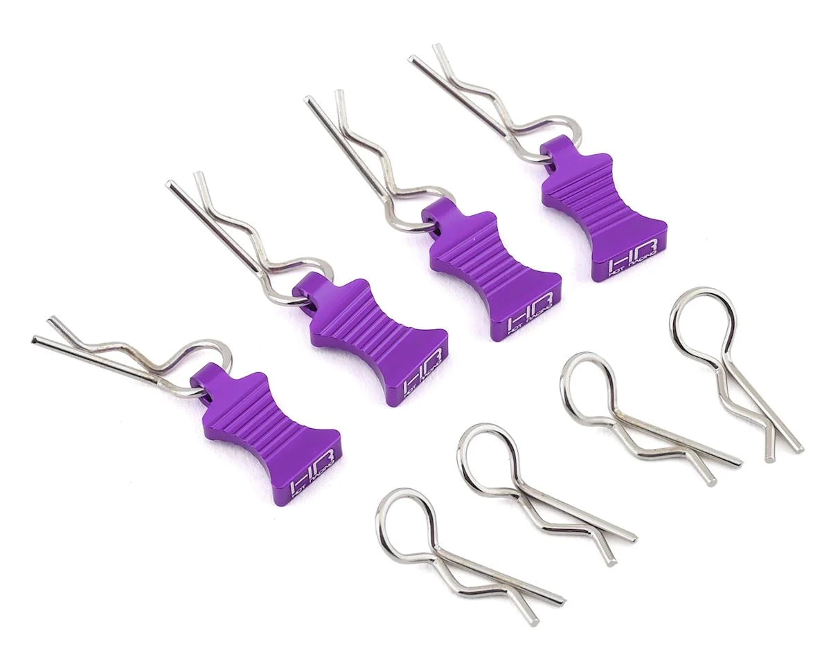 Hot Racing AC03EZ07 1/10 Aluminum EZ Pulls w/Body Clips (Purple) (4)