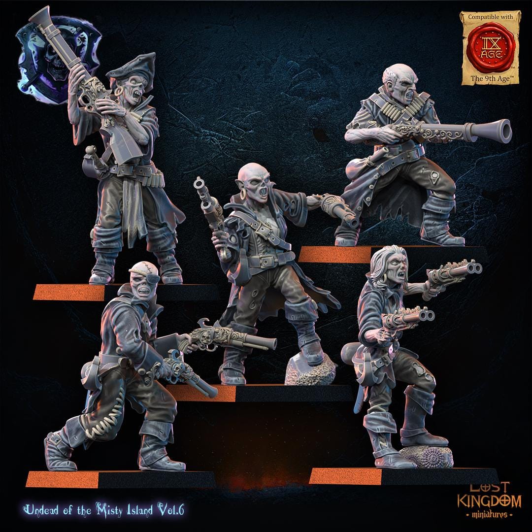 3d Printed Undead Pirate Regiment x10 by Lost Kingdom Miniatures