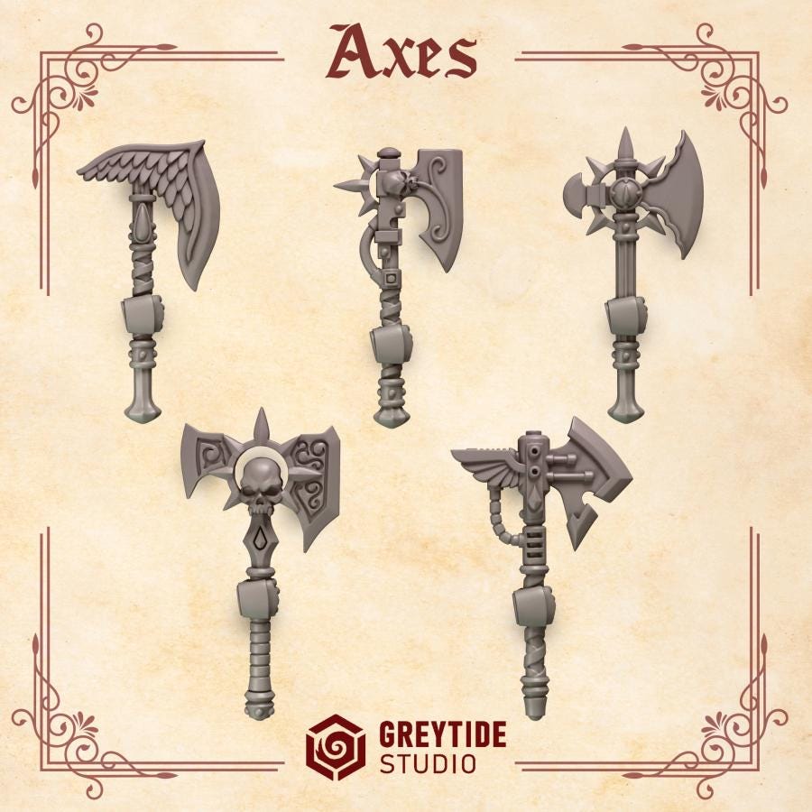 3d Printed Crimson Lords Handed Axes x10 by Greytide Studio