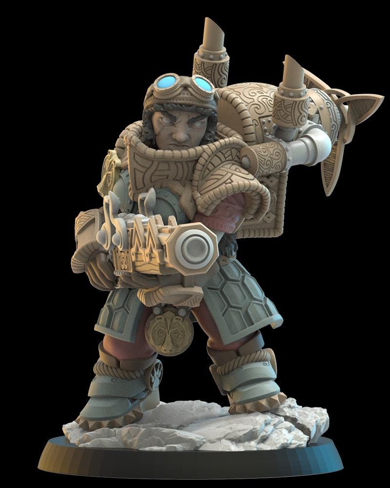 3d Printed Inga, Dwarf Engineer Captain by Lost Kingdom Miniatures