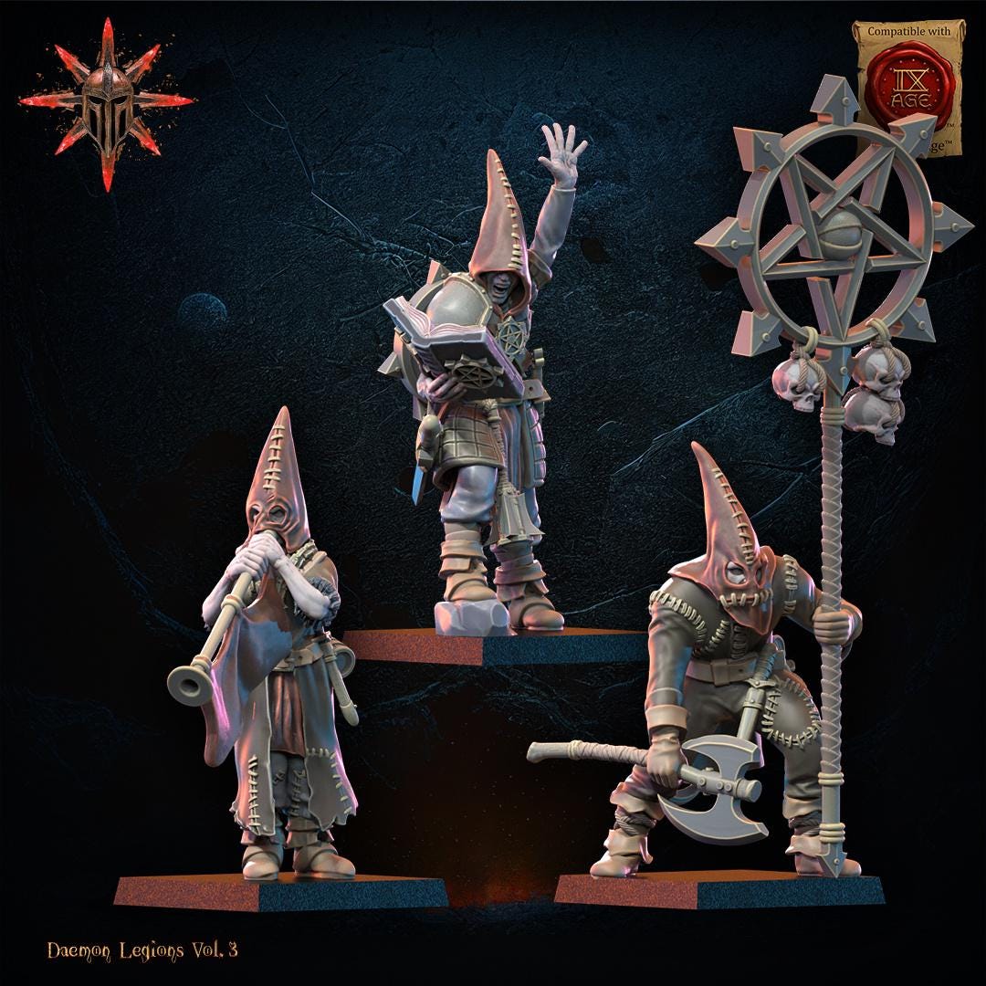 3D Printed Chaos Cultists Command Group by Lost Kingdom Miniatures